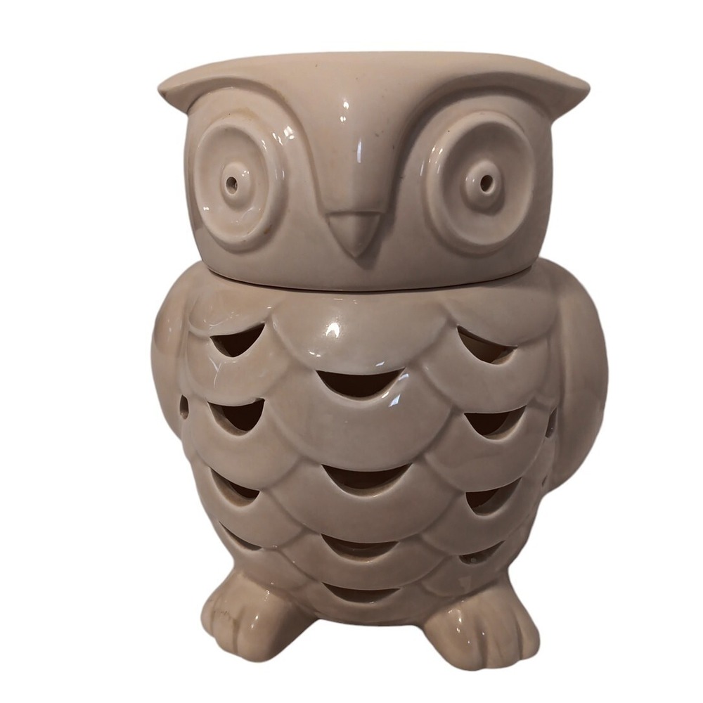 Bath & Body Works Owl Luminary Ceramic Tan Candle Holder Slatkin & CO Rare READ